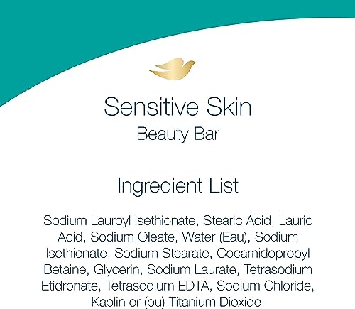 Dove Beauty Bar Soap Sensitive, 8 Bars for Sensitive Skin, Fragrance Free and Hypoallergenic 3.75 oz