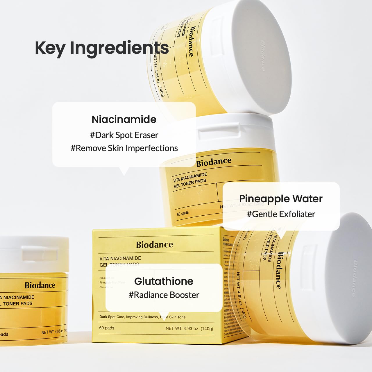 Biodance Radiance & Firming Skincare Duo, Vita Niacinamide Gel Toner Pads and Bio-Collagen Real Deep Hydrogel Mask, Brightening and Pore-Minimizing Care for Dull and Sensitive Skin, 60 Pads + 4 Masks