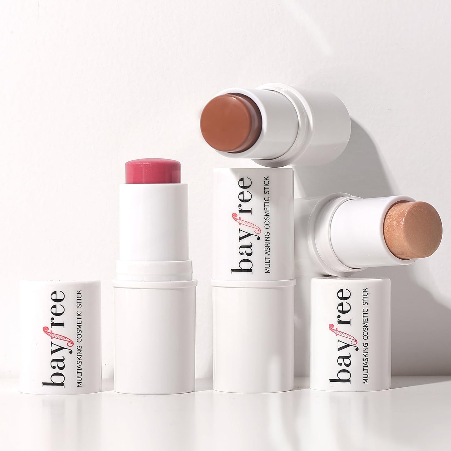 3 PCS Makeup Cream Contour Stick Set, Highlighter Stick & Bronzer Stick & Blush Stick, Long Lasting, Natural Face Contour, Dewy & Matte Finish, Multi Stick Trio for All Skin