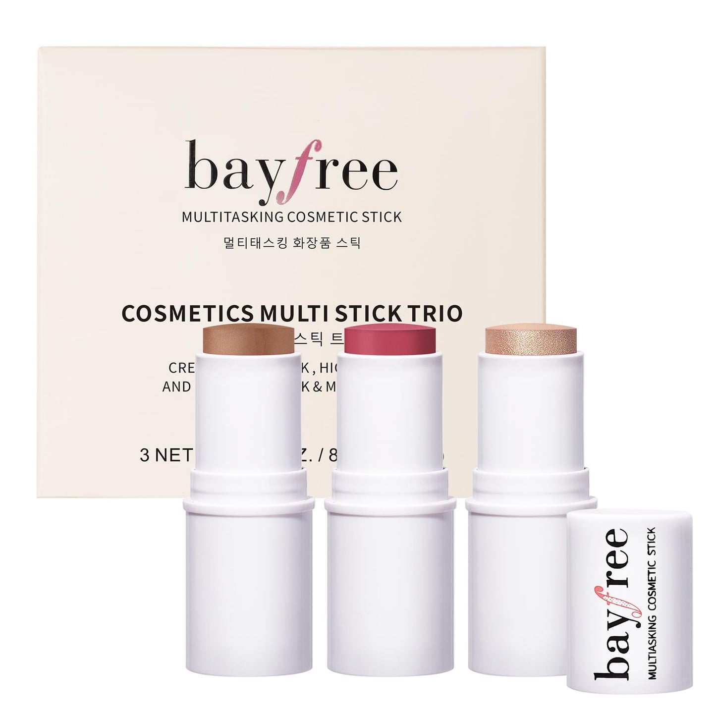 3 PCS Makeup Cream Contour Stick Set, Highlighter Stick & Bronzer Stick & Blush Stick, Long Lasting, Natural Face Contour, Dewy & Matte Finish, Multi Stick Trio for All Skin