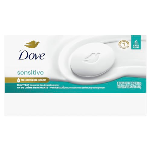 Dove Beauty Bar Soap Sensitive, 8 Bars for Sensitive Skin, Fragrance Free and Hypoallergenic 3.75 oz