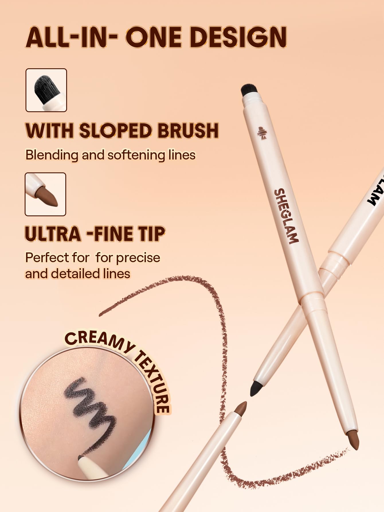 SHEGLAM Gel Glide Eyeliner Pencil Creamy Waterproof Smudgeproof Longwearing Eyeliner-Brown