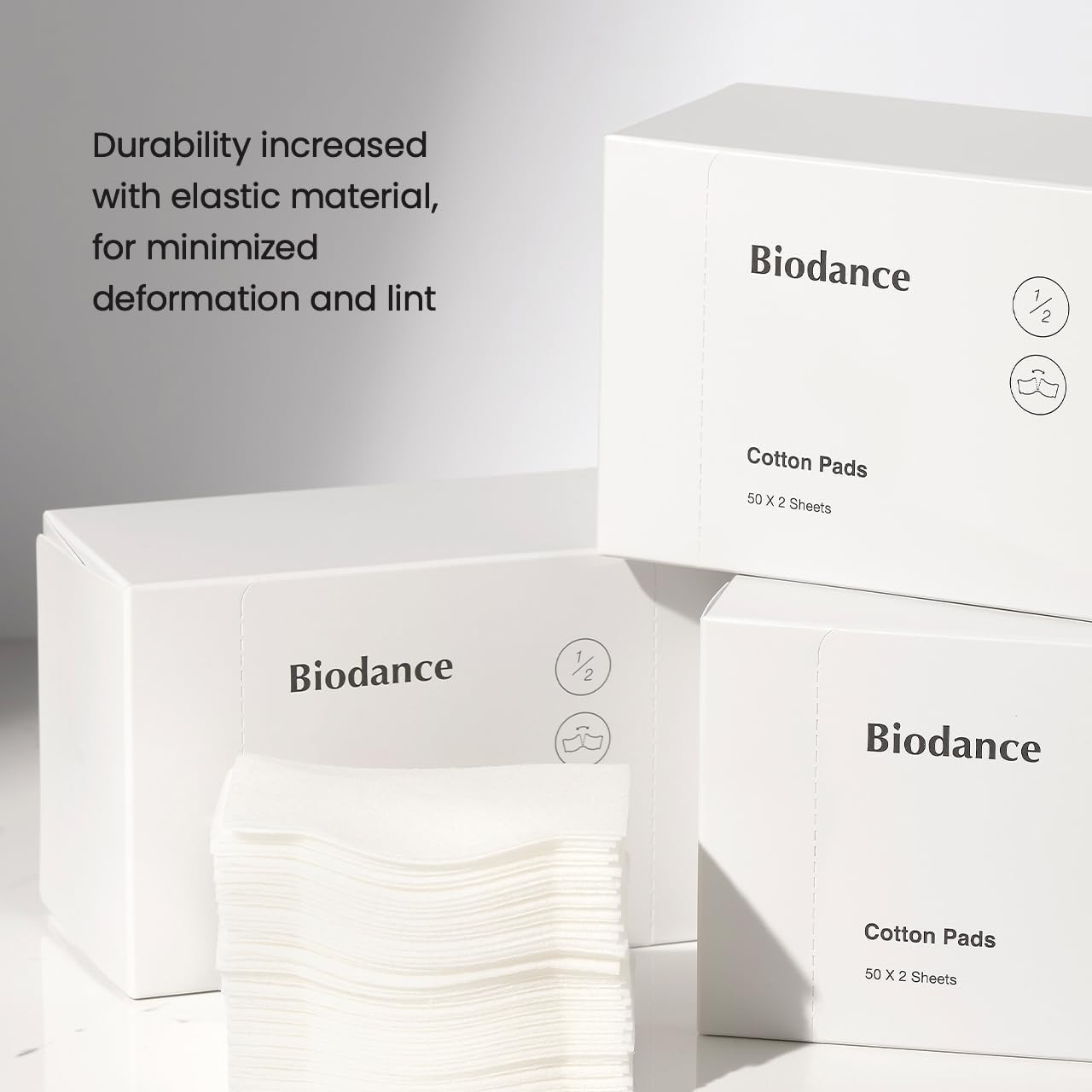 Biodance Cotton Pads, Soft and Thin Square Cotton Pads for Face Toner, Makeup Remover and Facial Cleansing | 50 x 2 Sheets
