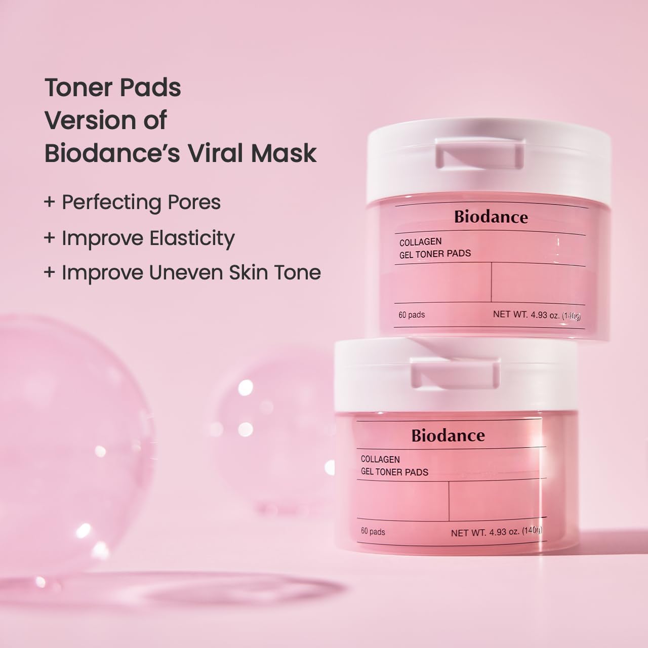 Biodance Collagen Gel Toner Pads, Pore Minimizer for Face, Improving Elasticity, Gentle Exfoliating Korean Toner Pads for Sensitive Skin, 4.93 fl.oz.(140g)*60Pads