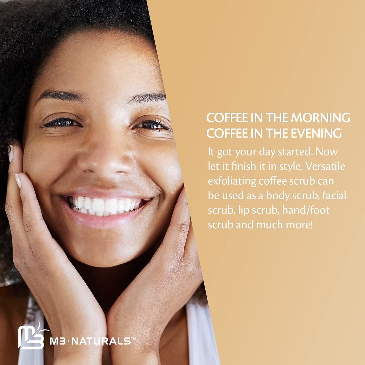 Arabica Coffee Scrub for Hands, Feet, and Body, Exfoliating Scrub with Collagen and Stem Cells, Face Cleanser for Cellulite, Fine Lines, and Stretch Marks by M3 Naturals (1 Pack)