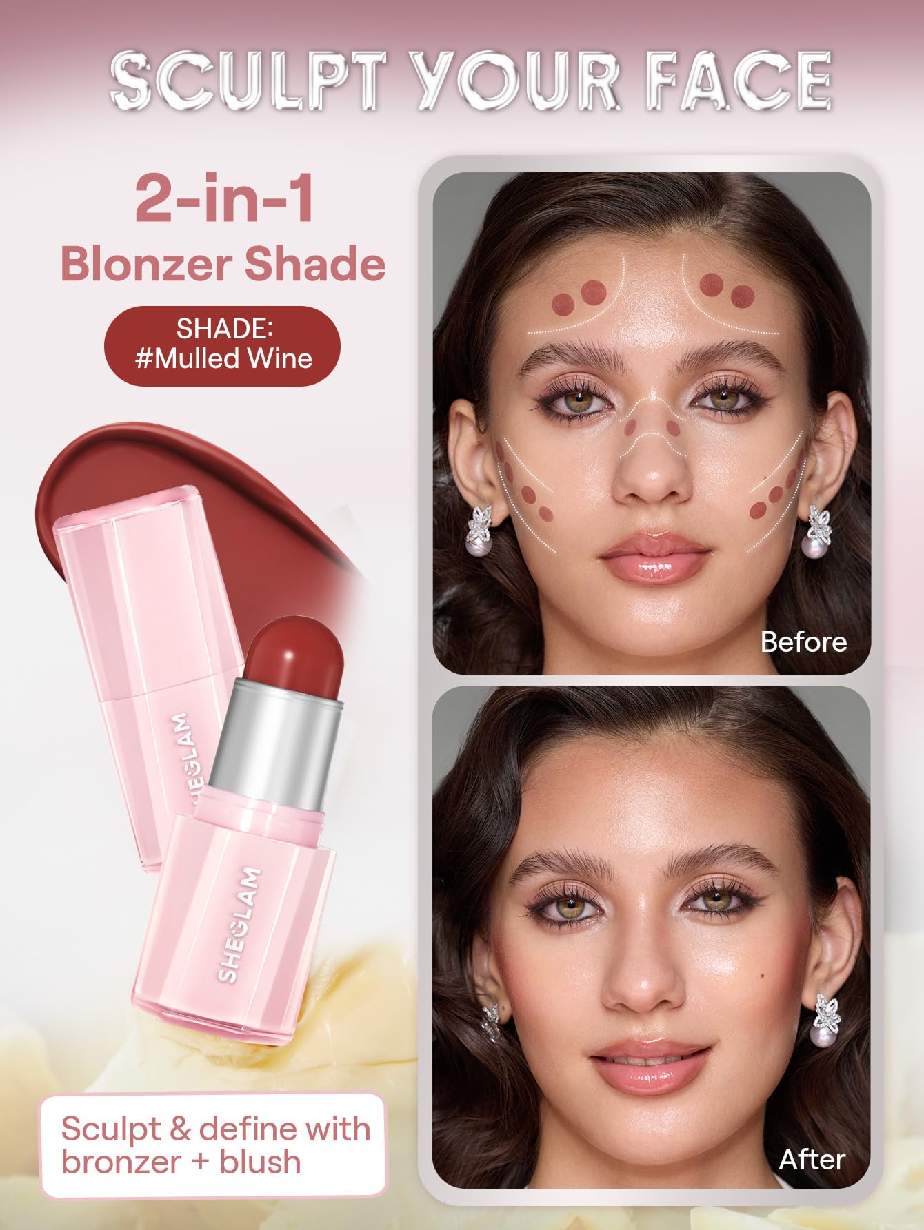 SHEGLAM Buttery Bliss Blush Stick Cream Milk Makeup Blush-Guava Juice