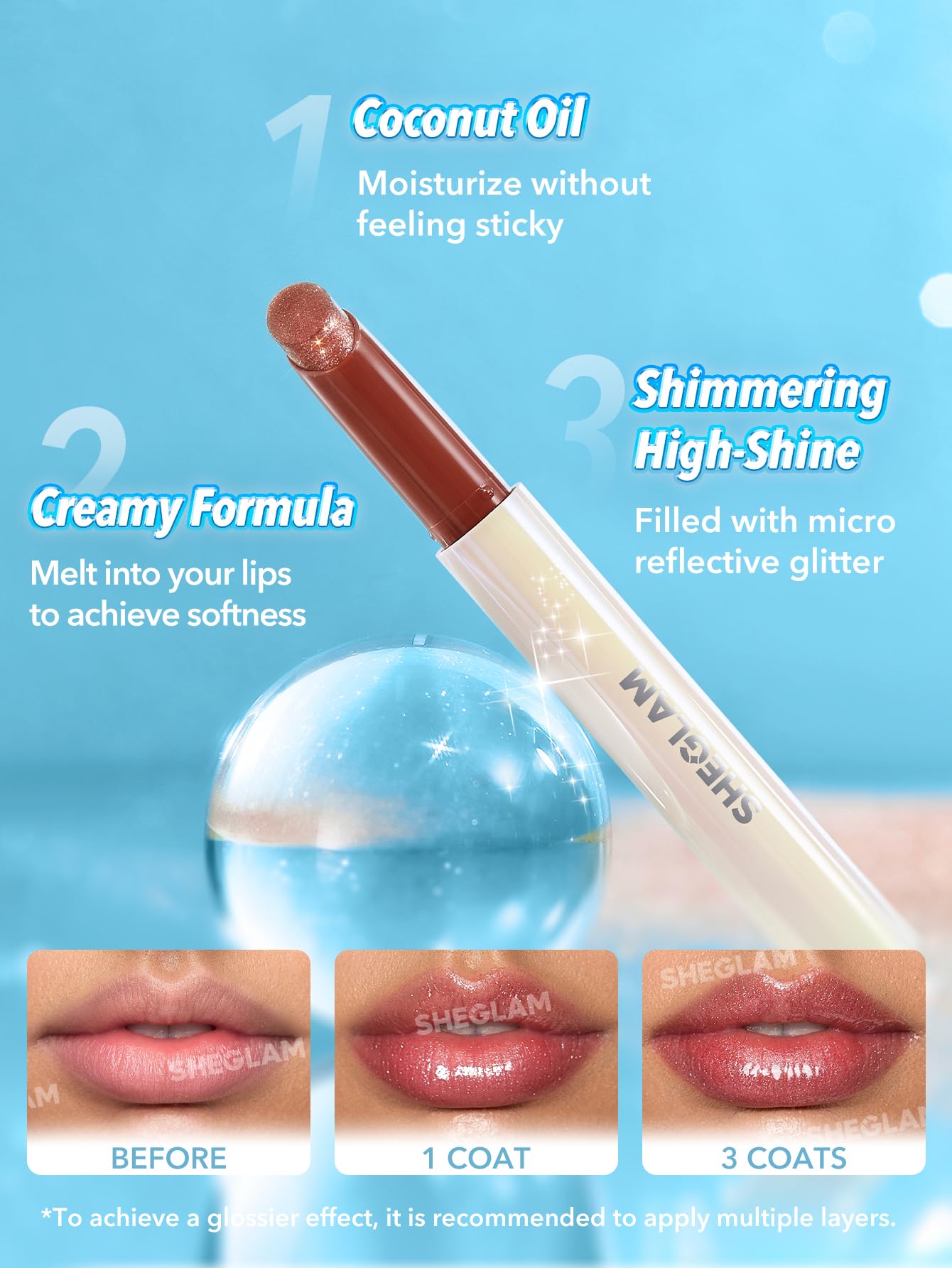 SHEGLAM PoutPerfect Moisturizing Solid Lip Gloss Non Sticky Lipstick with Coconut Oil - Pink Flamingo