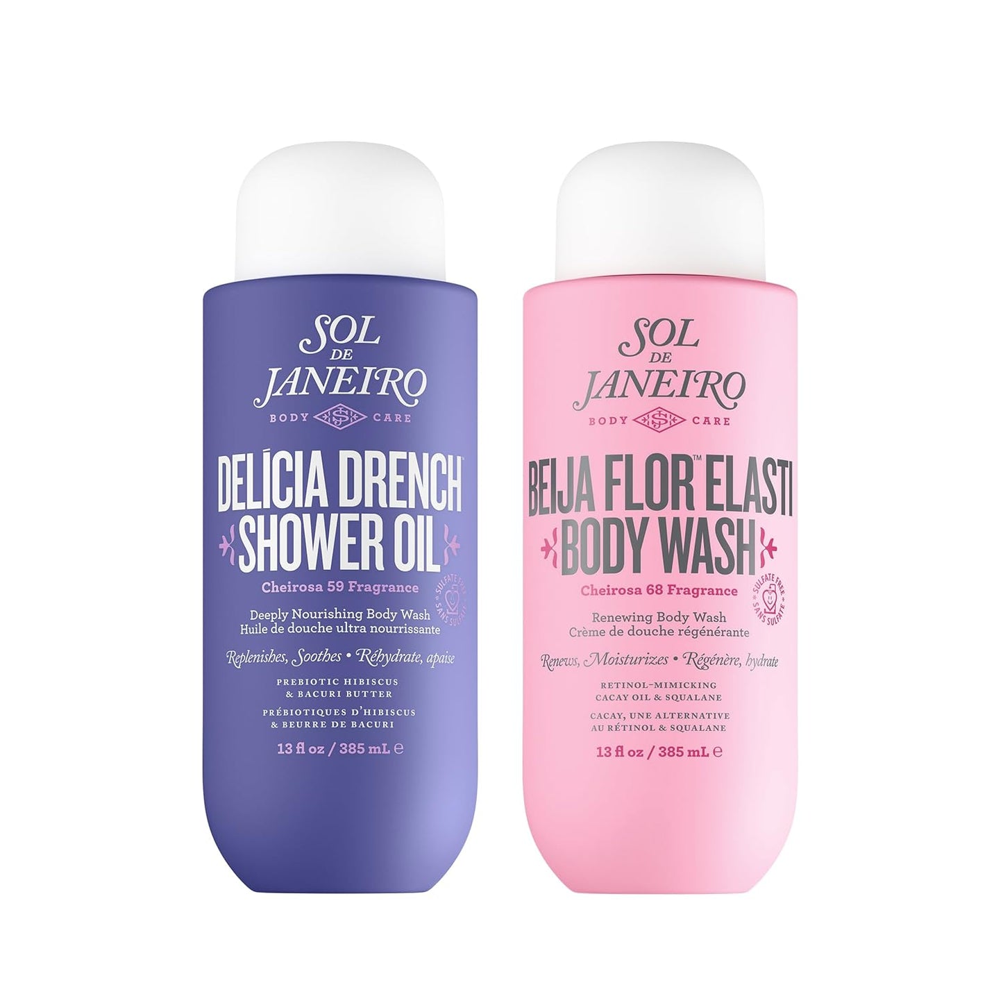 Sol de Janeiro Moistuizing Shower Duo | Delicia Drench Shower Oil & Beija Flor Elasti Body Wash | Cheirosa 59 & 68 | 13 fl oz. | Amazon Exclusive