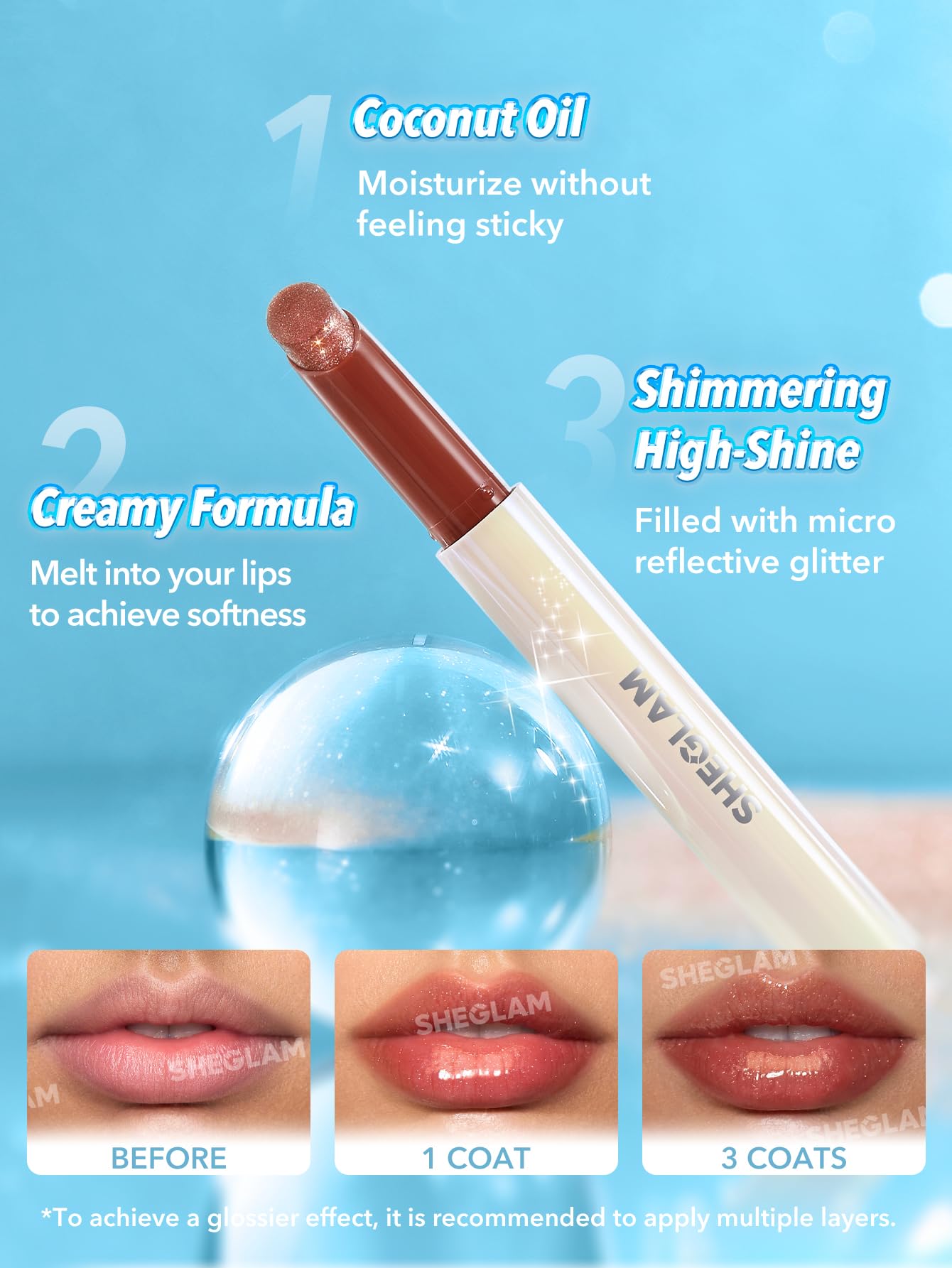 SHEGLAM PoutPerfect Moisturizing Solid Lip Gloss Non Sticky Lipstick with Coconut Oil - Pink Flamingo