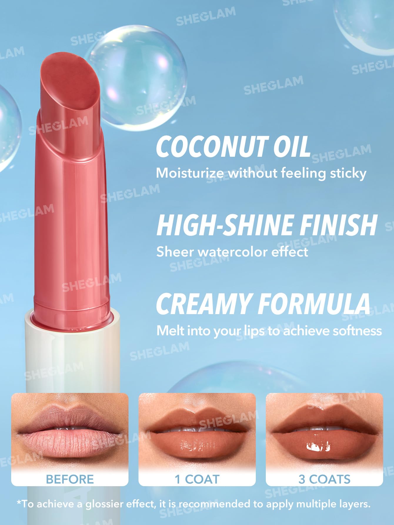 SHEGLAM PoutPerfect Moisturizing Solid Lip Gloss Non Sticky Lipstick with Coconut Oil - Pink Flamingo