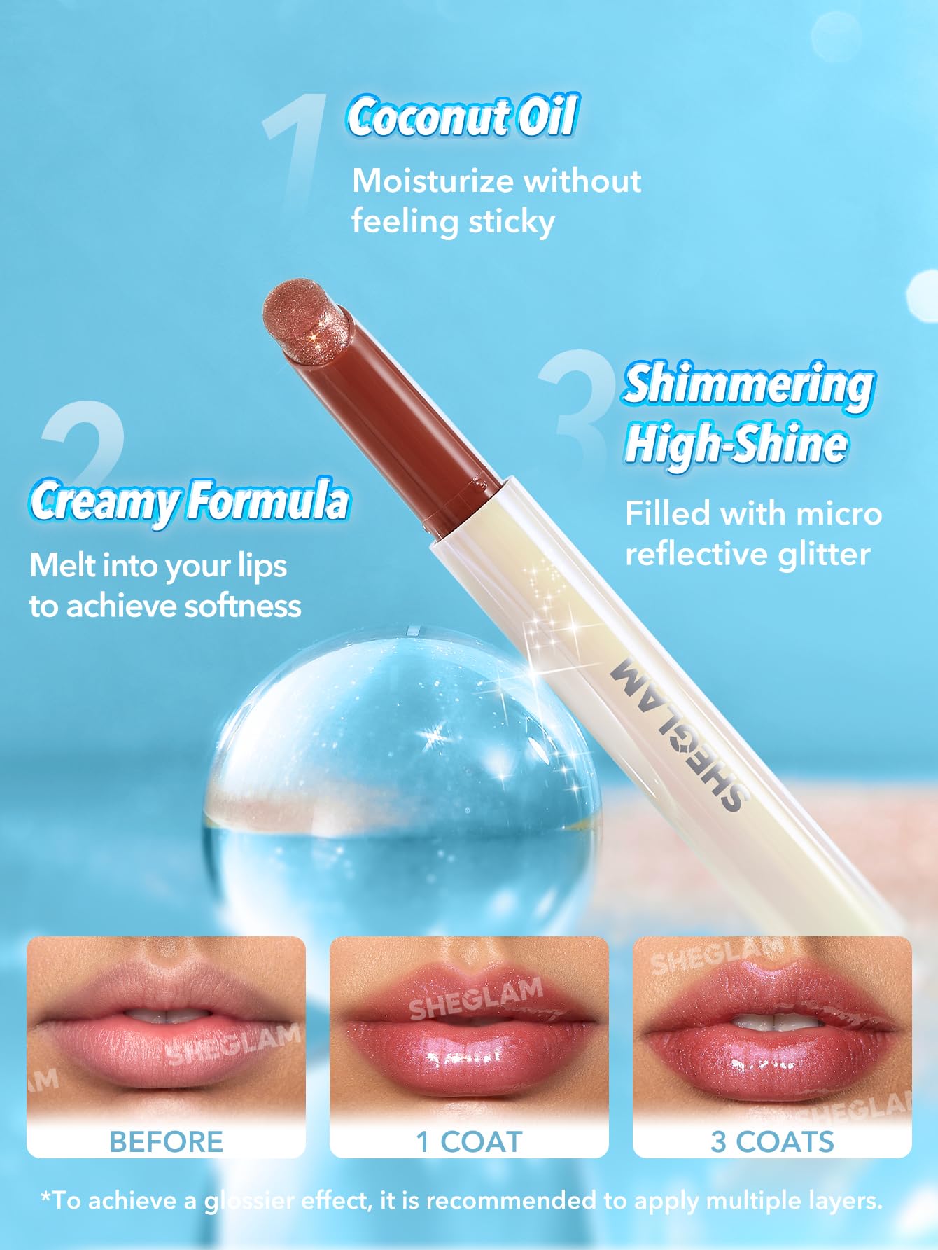 SHEGLAM PoutPerfect Moisturizing Solid Lip Gloss Non Sticky Lipstick with Coconut Oil - Pink Flamingo