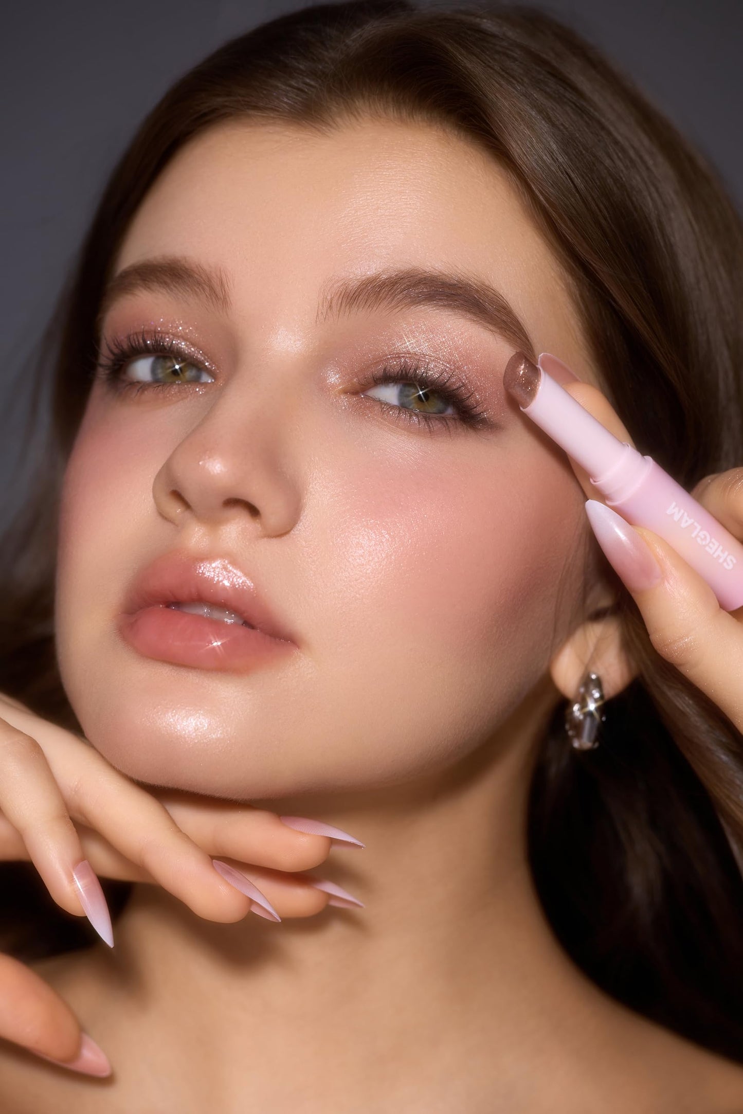 SHEGLAM Crystal Jelly Glaze Stick Eye Shadow Stick Eyeliner Brightener Pencil Crayon with Brush Easy to Blend Long Lasting Shimmer Eyeshadow-Rosy Gem