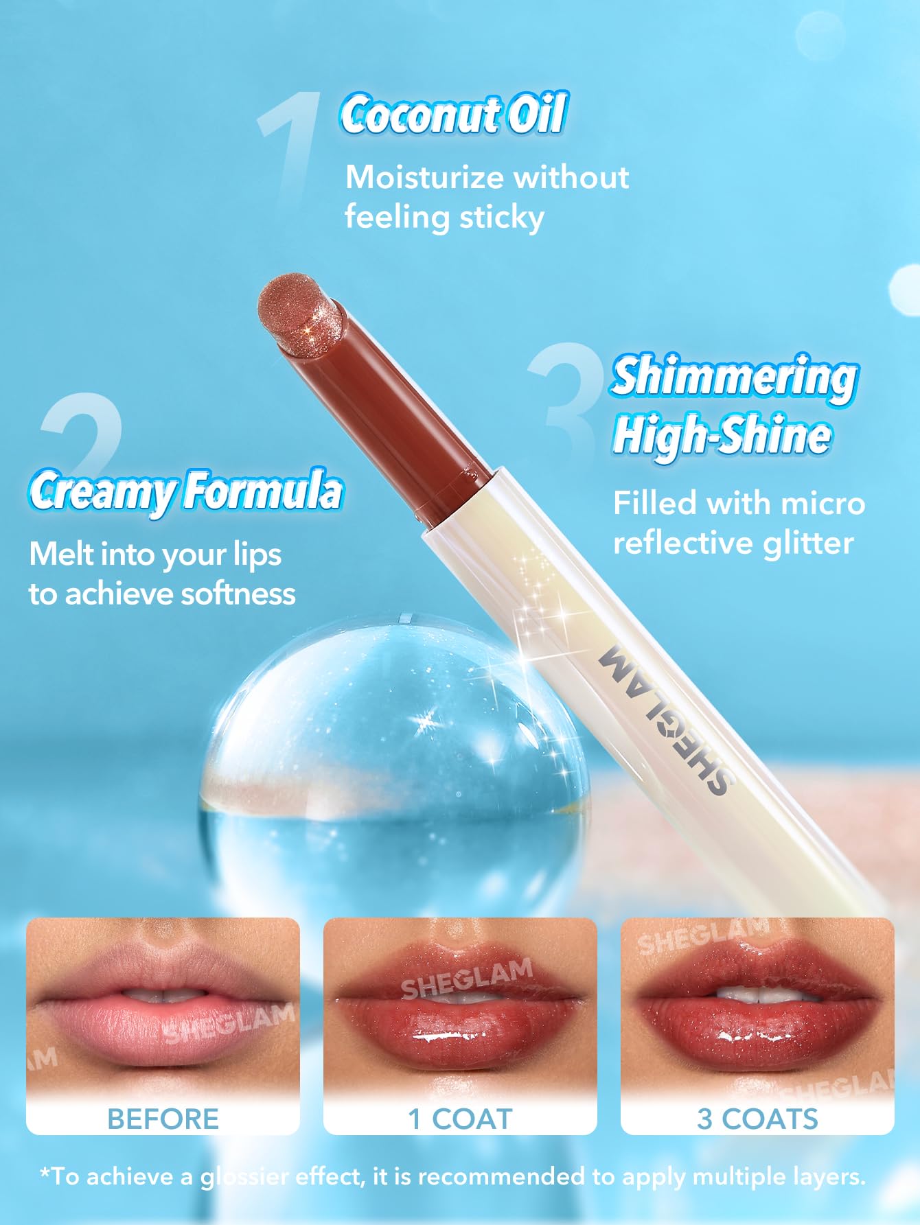SHEGLAM PoutPerfect Moisturizing Solid Lip Gloss Non Sticky Lipstick with Coconut Oil - Pink Flamingo