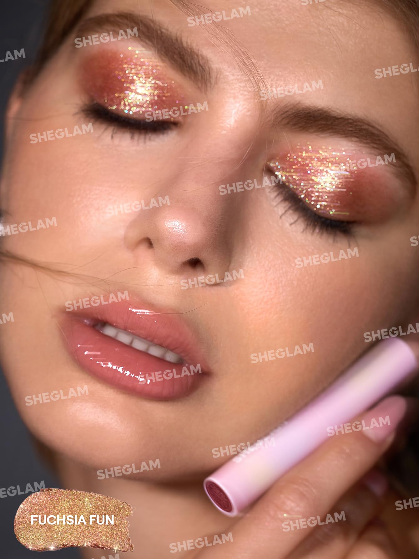 SHEGLAM Crystal Jelly Glaze Stick Eye Shadow Stick Eyeliner Brightener Pencil Crayon with Brush Easy to Blend Long Lasting Shimmer Eyeshadow-Rosy Gem
