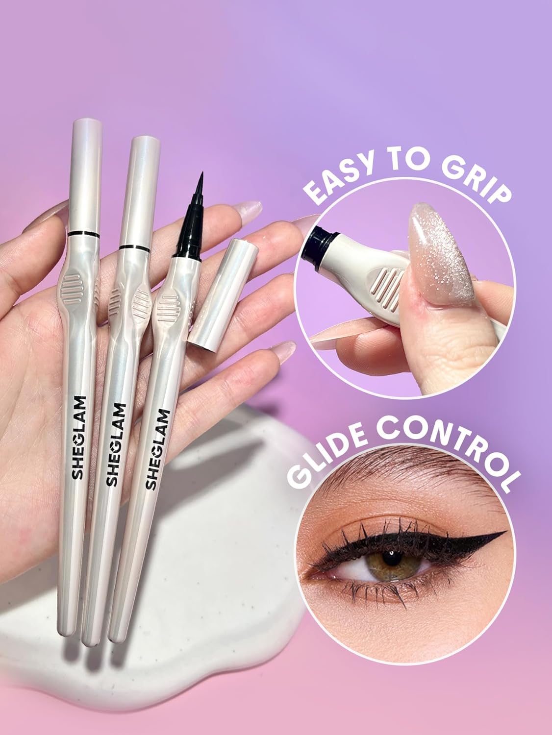 SHEGLAM Glide Control Liquid Eyeliner Smooth Long-Lasting Waterproof Easy to Grip-Matte Black