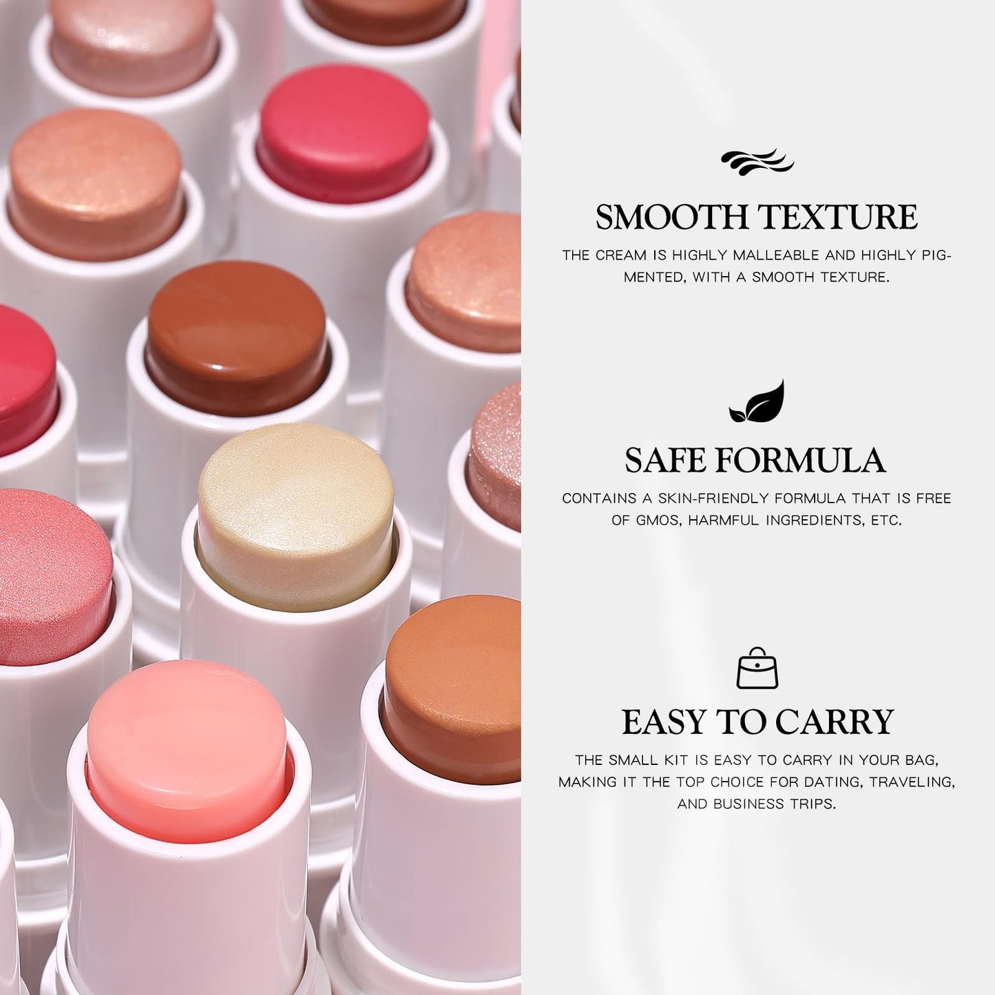 3 PCS Makeup Cream Contour Stick Set, Highlighter Stick & Bronzer Stick & Blush Stick, Long Lasting, Natural Face Contour, Dewy & Matte Finish, Multi Stick Trio for All Skin