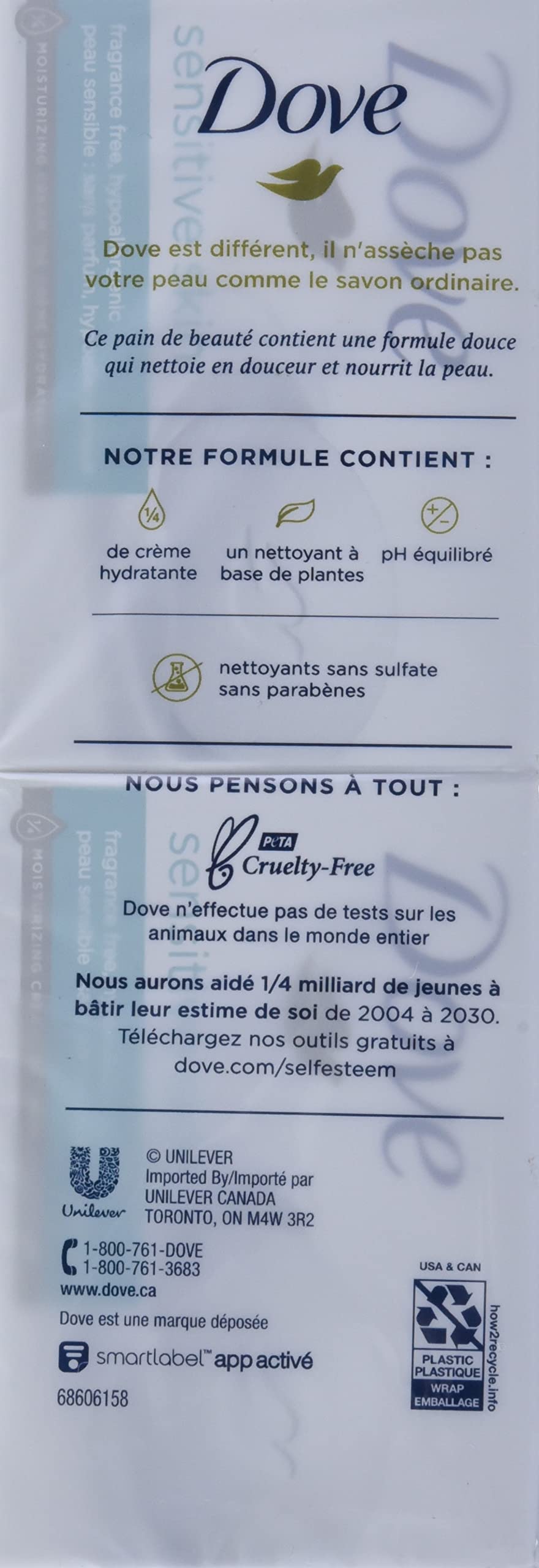 Dove Beauty Bar Soap Sensitive, 8 Bars for Sensitive Skin, Fragrance Free and Hypoallergenic 3.75 oz