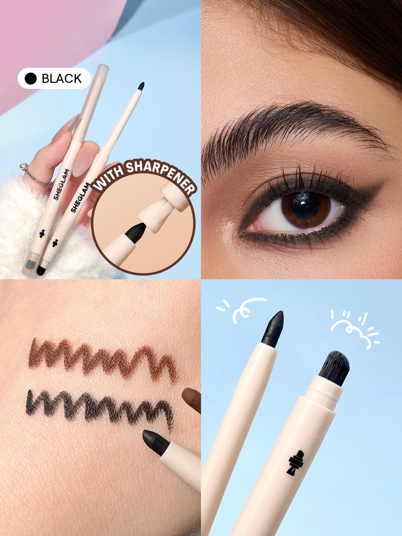 SHEGLAM Gel Glide Eyeliner Pencil Creamy Waterproof Smudgeproof Longwearing Eyeliner-Brown