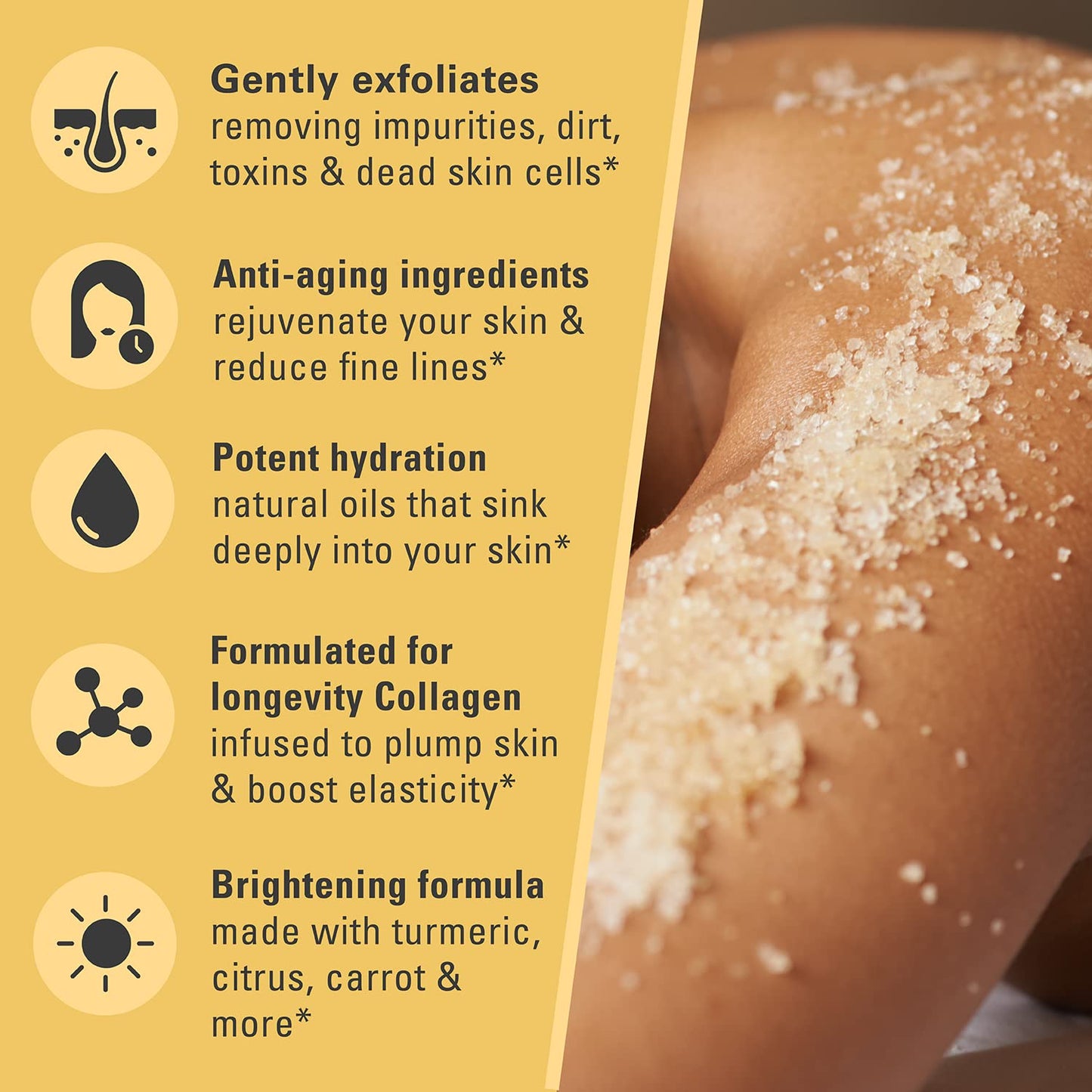 Arabica Coffee Scrub for Hands, Feet, and Body, Exfoliating Scrub with Collagen and Stem Cells, Face Cleanser for Cellulite, Fine Lines, and Stretch Marks by M3 Naturals (1 Pack)