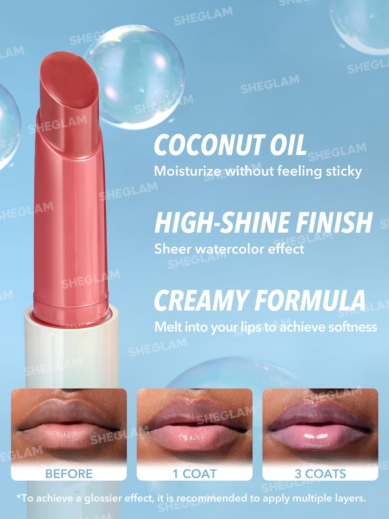 SHEGLAM PoutPerfect Moisturizing Solid Lip Gloss Non Sticky Lipstick with Coconut Oil - Pink Flamingo