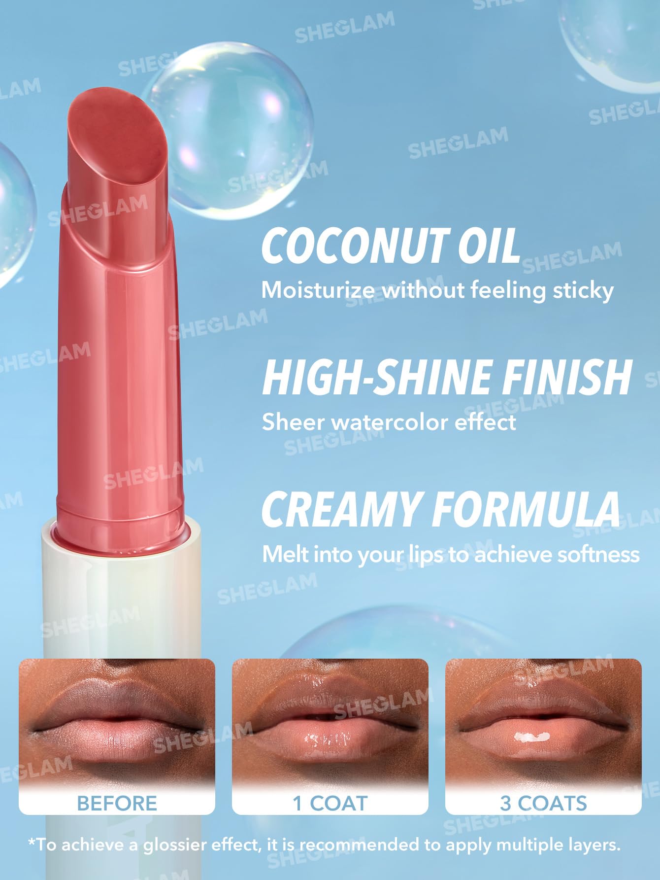 SHEGLAM PoutPerfect Moisturizing Solid Lip Gloss Non Sticky Lipstick with Coconut Oil - Pink Flamingo