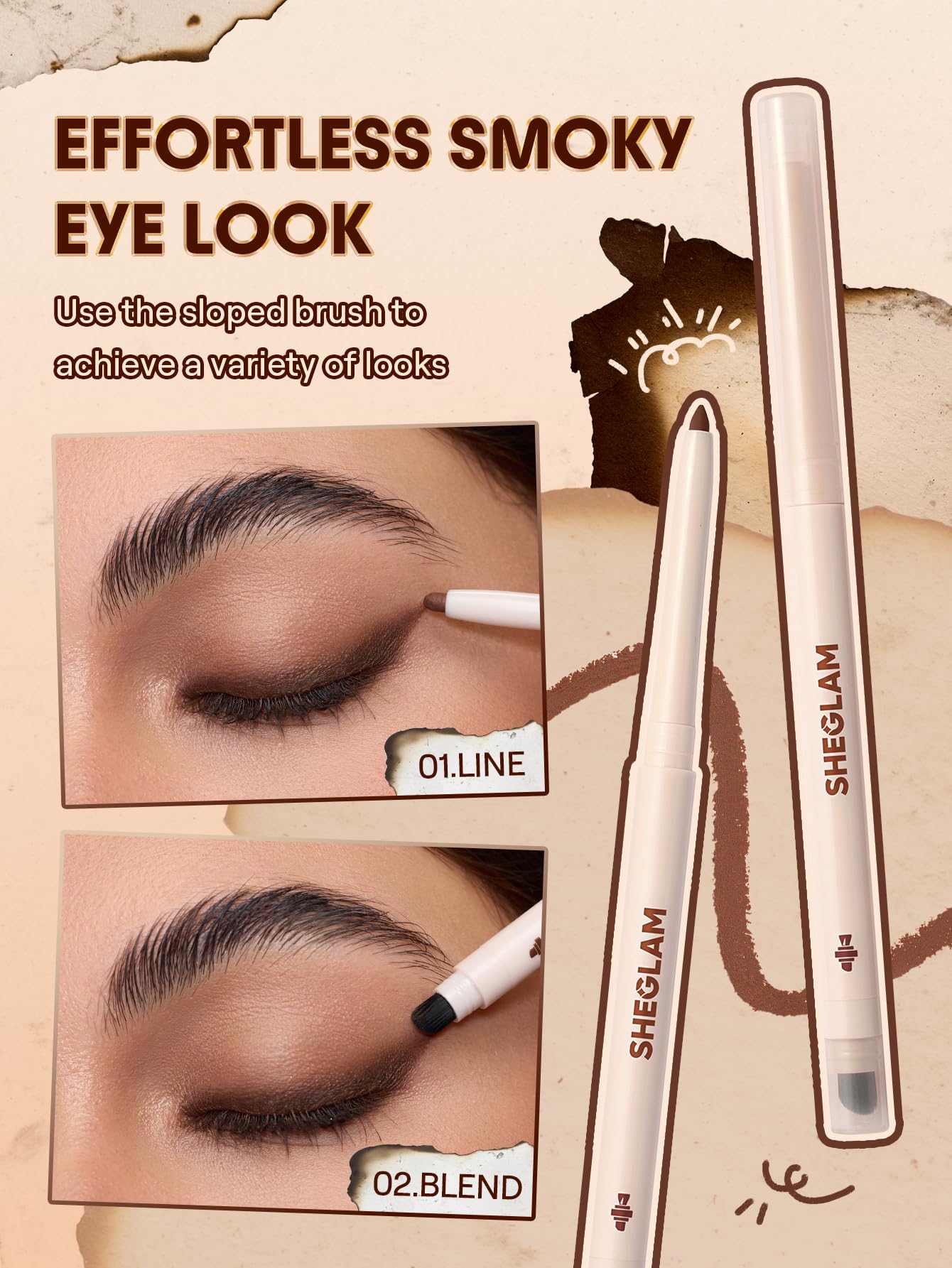 SHEGLAM Gel Glide Eyeliner Pencil Creamy Waterproof Smudgeproof Longwearing Eyeliner-Brown