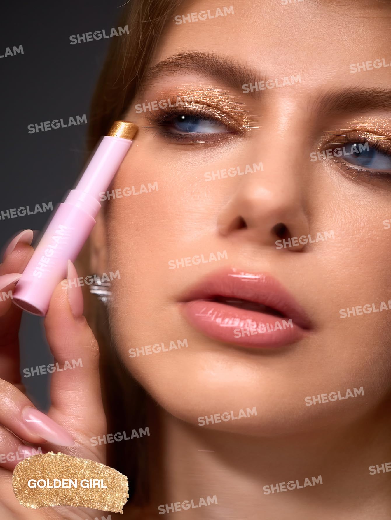 SHEGLAM Crystal Jelly Glaze Stick Eye Shadow Stick Eyeliner Brightener Pencil Crayon with Brush Easy to Blend Long Lasting Shimmer Eyeshadow-Rosy Gem
