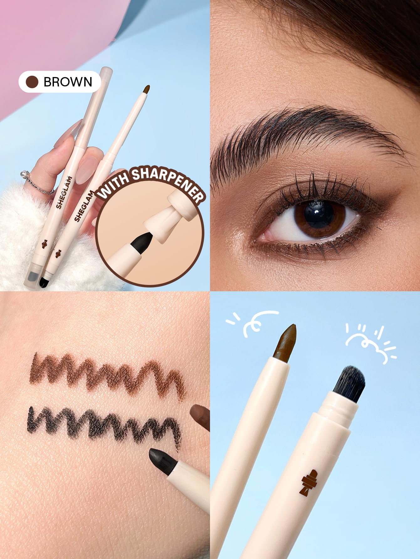 SHEGLAM Gel Glide Eyeliner Pencil Creamy Waterproof Smudgeproof Longwearing Eyeliner-Brown