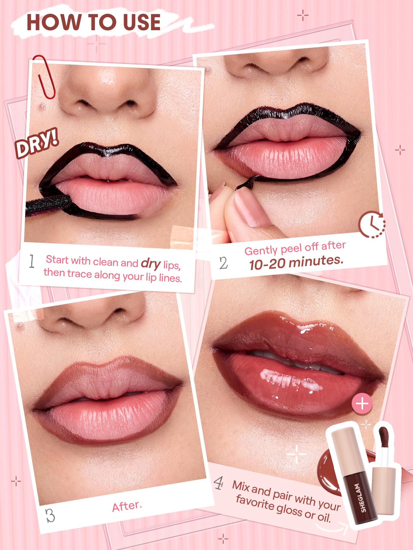 SHEGLAM Fall In Line Peel Off Lip Liner Stain Long Lasting Transfer-proof Nude Lip Tint-Pinky Promise