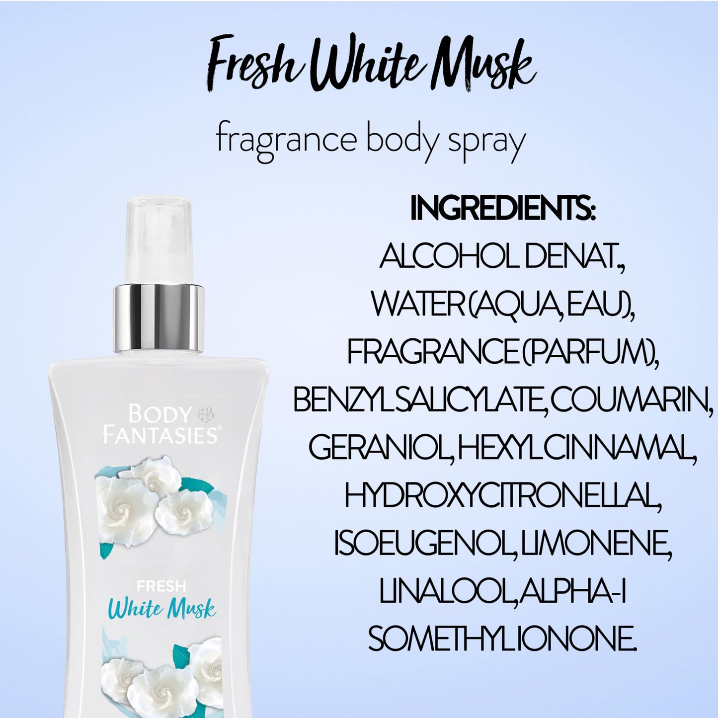 Body Fantasies Signature Fragrance Body Spray, Fresh White Musk, 8 Fluid Ounce