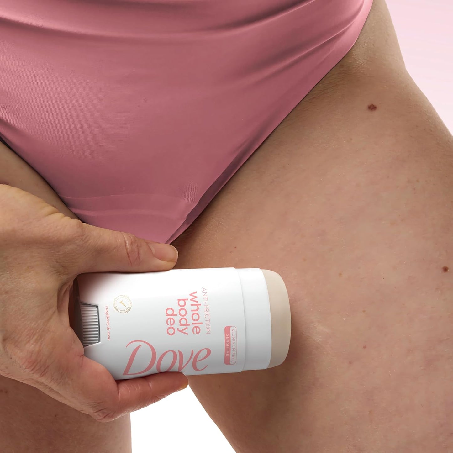 Dove Whole Body Deo Aluminum Free Anti-Chafe Deodorant Stick Raspberry & Rose for 72h Odor Control 2.6 Oz