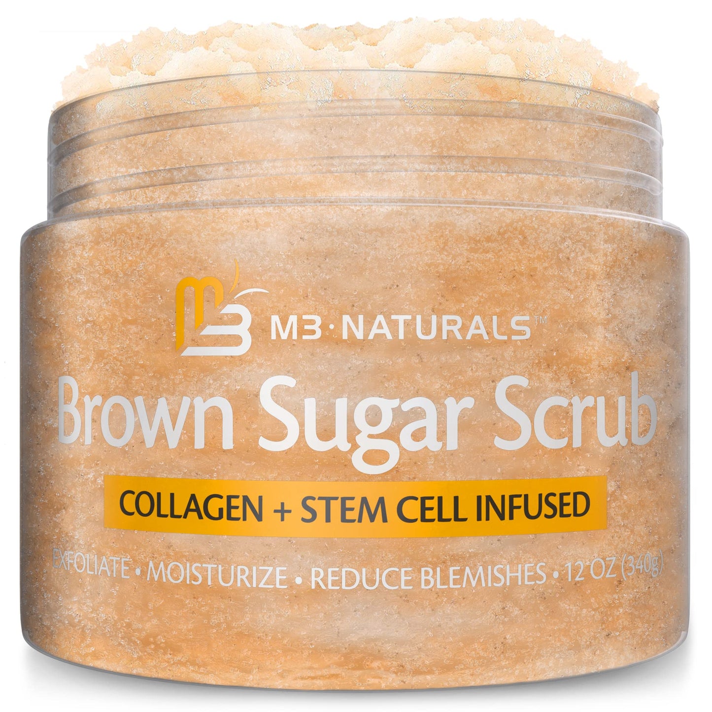 Arabica Coffee Scrub for Hands, Feet, and Body, Exfoliating Scrub with Collagen and Stem Cells, Face Cleanser for Cellulite, Fine Lines, and Stretch Marks by M3 Naturals (1 Pack)