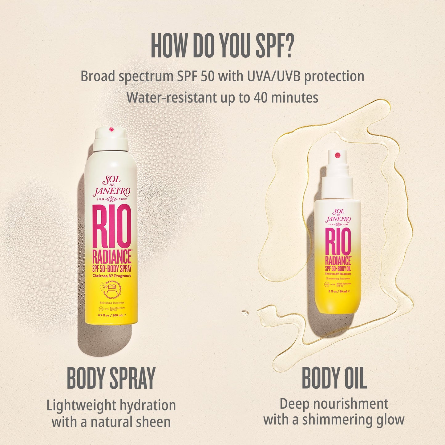 SOL DE JANEIRO Rio Radiance SPF 50 Body Spray Broad Spectrum | Spray Sunscreen for Body | Niacinamide and Antioxidants | Sheer Coverage | UV Protection