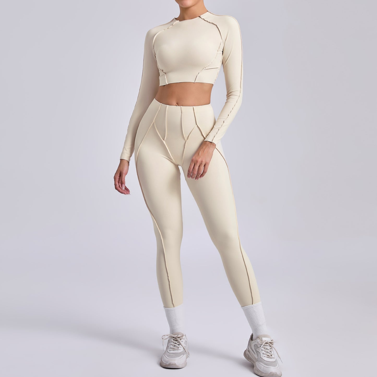 Autumn Sand Three Dimensional Beauty Yoga Two Piece Sets Women Pleated Hip Lifting All Match Yoga Clothes Running Exercise Workout Outfit