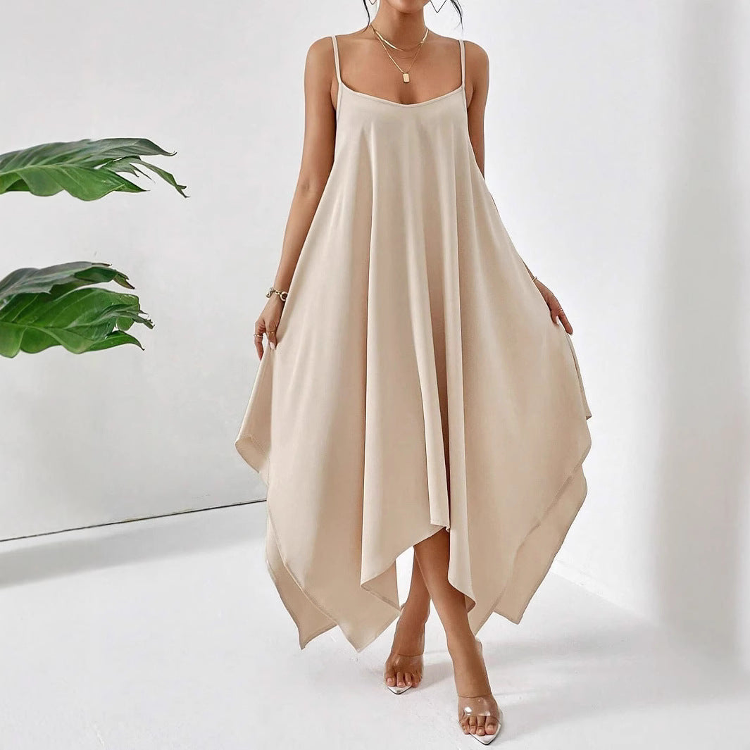 Voidsy Summer Elegant Irregular Asymmetric Hem Slip Dress