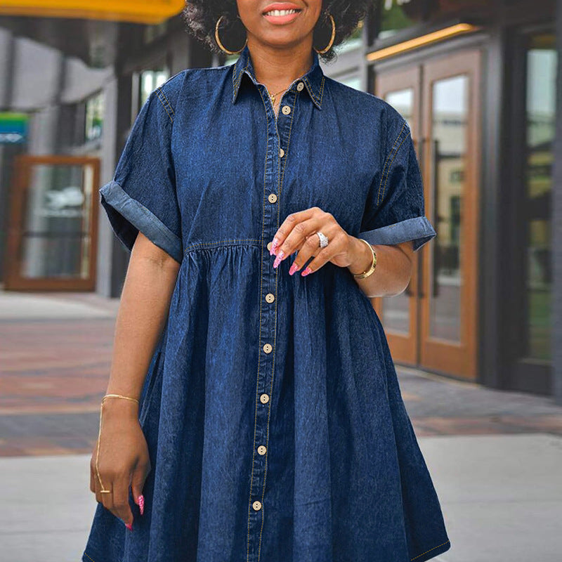 Voidsy Denim Short Sleeve Dress Pettiskirt