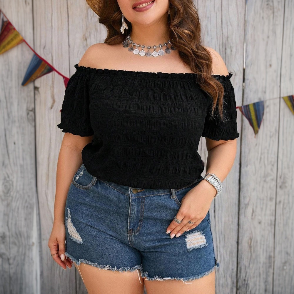 Tube Top T shirt Summer Solid Color off Neck Short Top