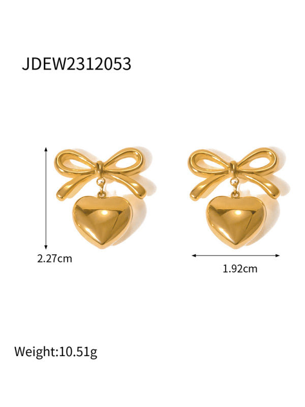 French elegant INS style fashionable 18K gold stainless steel love pendant earrings