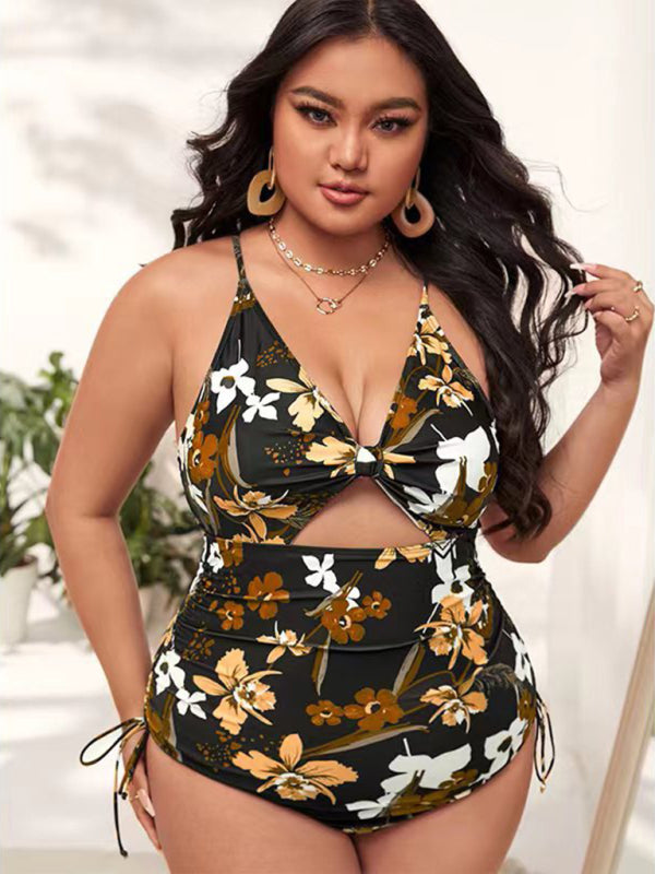Plus Size Women Voidsy Push-up Hollow One-Piece Swimsuit