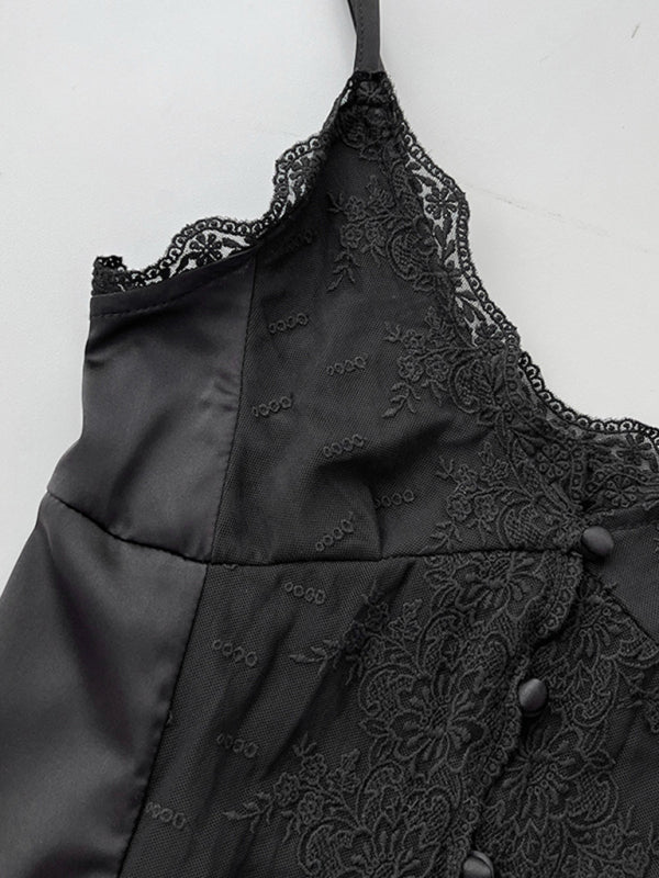Voidsy lace satin sweet slim buttoned small camisole