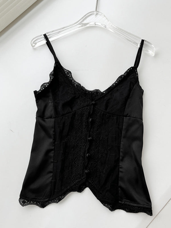 Voidsy lace satin sweet slim buttoned small camisole