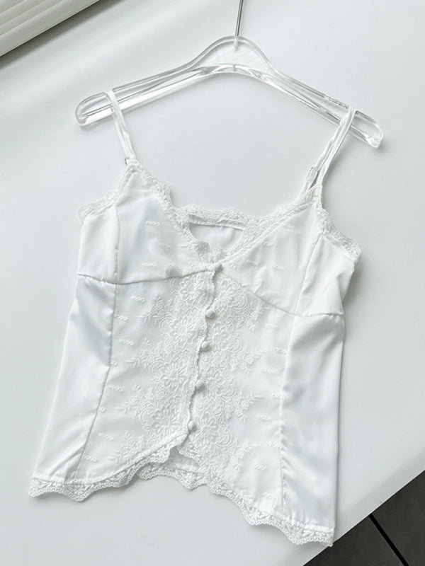 Voidsy lace satin sweet slim buttoned small camisole