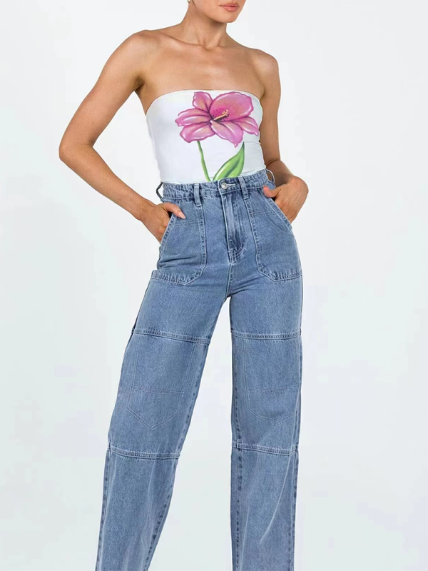 Women's personality street flower print sexy belly-baring top