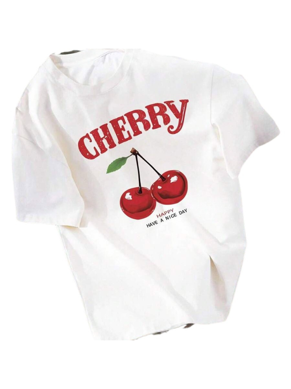 Oversized cherry print casualT-shirt