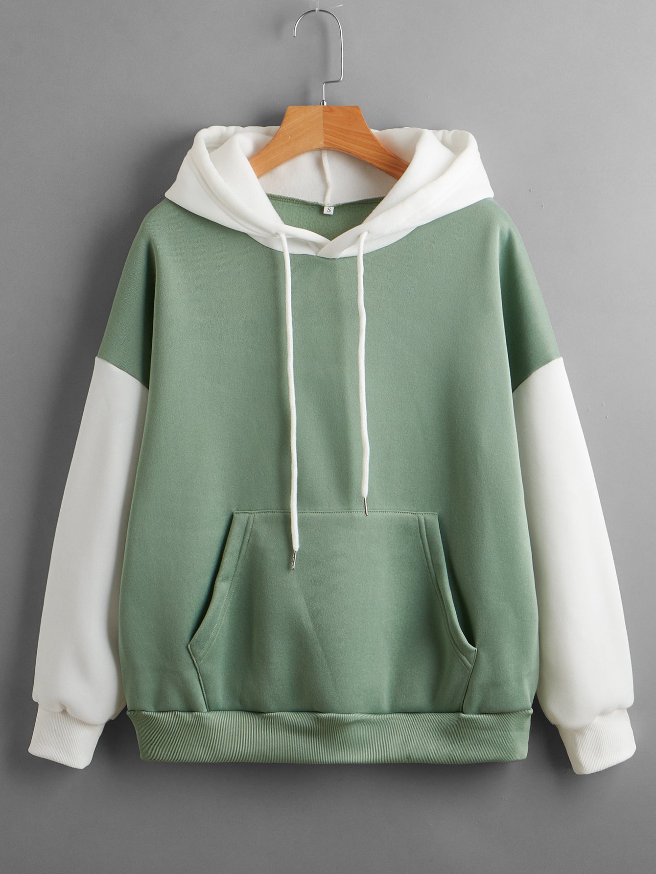 Green Contrast Color Hoodie