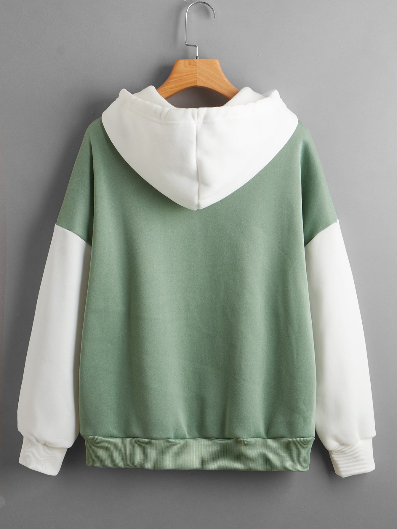 Green Contrast Color Hoodie