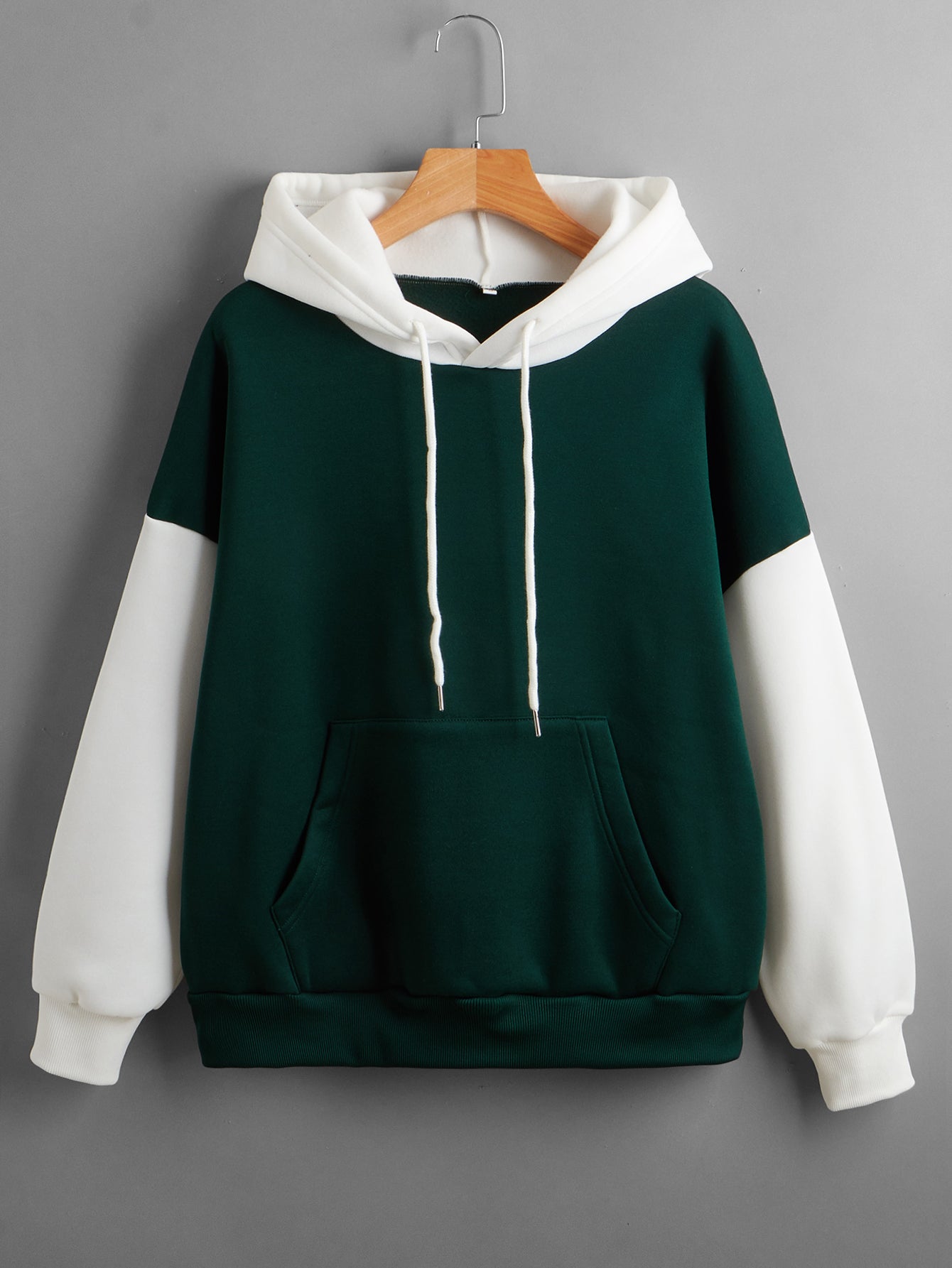 Green Contrast Color Hoodie