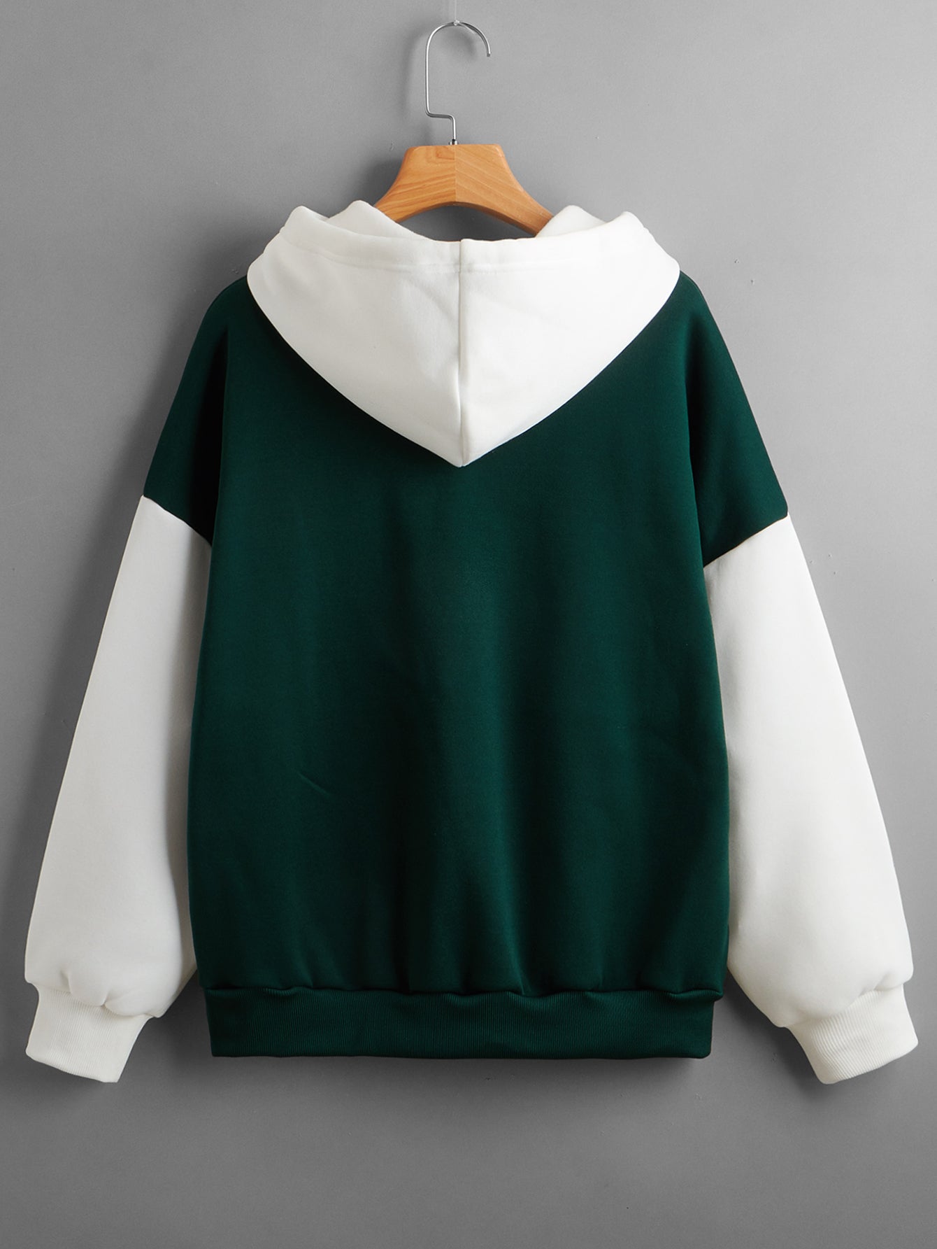 Green Contrast Color Hoodie