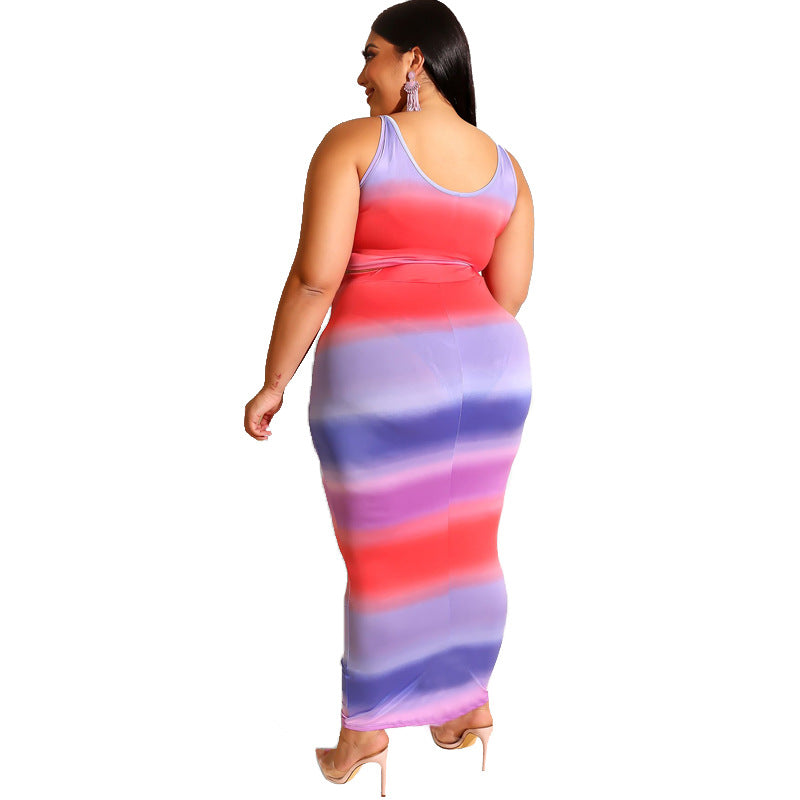 Plus Size Women Leopard Print Sling Mid-Length Dress Set Sexy Two-Piece Suit