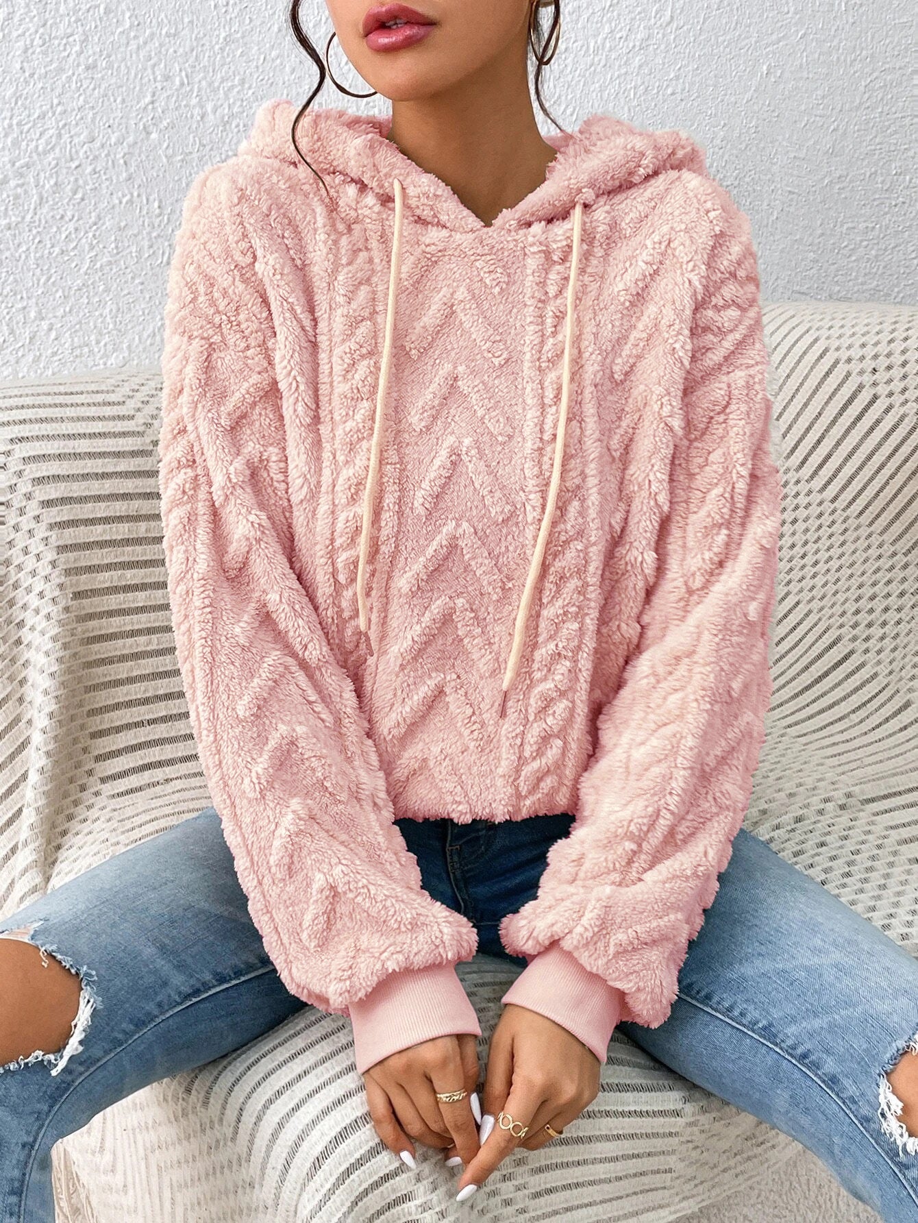 Pink Knit Pattern Hoodie